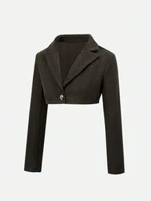 Glamine Charm Autumn/Winter Turndown Collar Button Design Long Sleeve Short Blazer - Brown - View 7