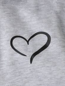 SHEIN Set de 3 sudaderas informales, sueltas, cómodas y versátiles con estampado de corazón para niña preadolescente - Gris Claro - Ver 5