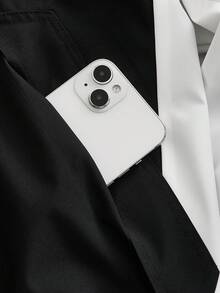 EASEVO Plus Size Men's Contrast Color Patchwork Long Sleeve Jacket - Black and White - View 6