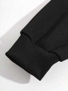 少女休闲时尚简约可爱蝴蝶结字母印花拉链卫衣外套，适合户外运动，舒适连帽卫衣 - 黑色 - 查看 4