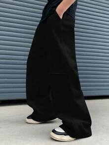 SHEIN 青少年男孩休闲百搭运动裤，适合通勤、上学、日常休闲装、运动、秋冬季 - 黑色 - 查看 3