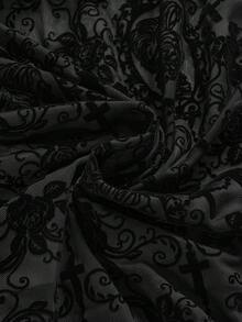 ROMWE Goth بلوزة شفافة بأكمام واسعة مزينة بقطع الفراشات لإطلالة عصرية على الشاطئ - الأسود - مشاهدة 3