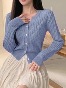 DAZY Áo khoác len cardigan xoắn đơn giản dành cho nữ, cài nút, tay dài, thu/đông - Màu xanh lam - Xem 3