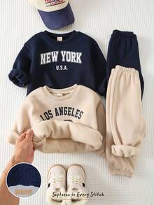 Cozy Pixies 4件套男婴卡通幽灵图案针织柔软圆领长袖卫衣和松紧腰束脚裤套装 - 棕色 - 查看 4