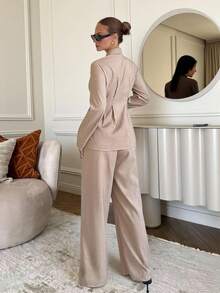 Siren Gaze 2 件套女士商务休闲办公/通勤装，适合教师 - 杏色 - 查看 2