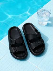 Pantuflas de EVA con hebilla ajustable cómodas antideslizantes perfectas para uso diario calzado ligero de interior exterior estilo moderno resistente ergonómico fácil limpiar sandalia mujer hombre descanso - Negro - Ver 1