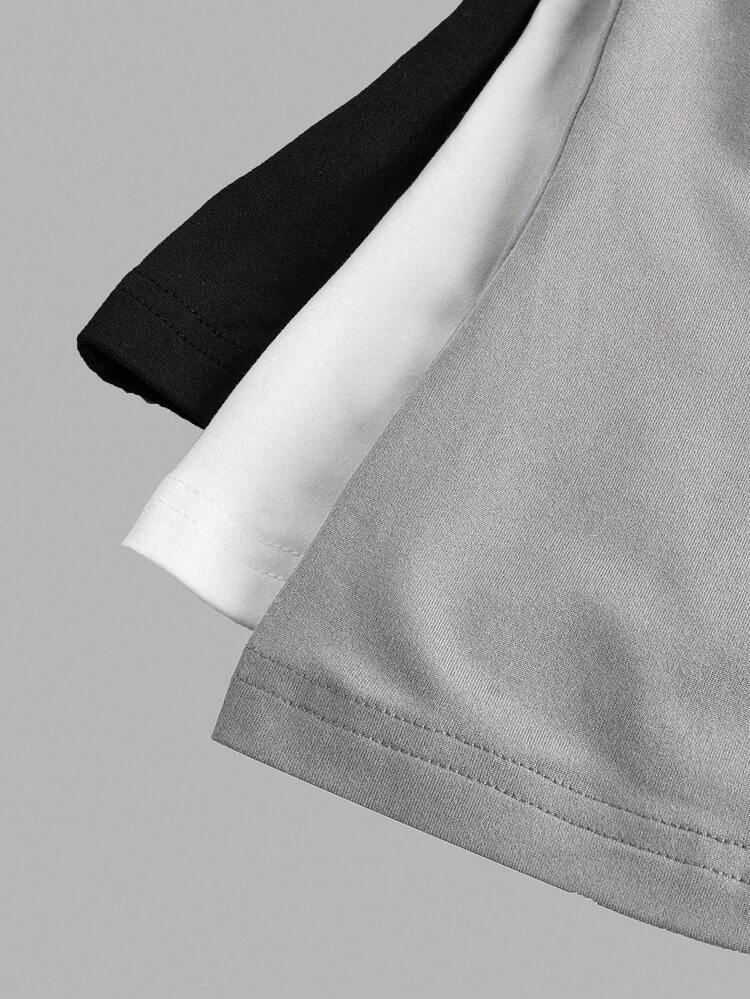 SHEIN EZwear 3 件套女士休闲圆领修身长袖 T 恤套装 - 彩色 - 查看 7