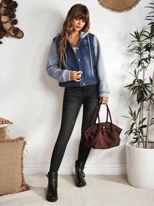 EMERY ROSE 女士連帽牛仔夾克,2合1設計 - 藍色 - 查看 6