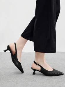 CUCCOO BIZCHIC Pointed Toe Minimalist Comfortable Fashion Kitten Heel Closed Toe Woven Black High Heels - Black - View 3