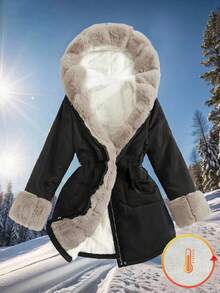 SHEIN 1 Áo khoác có đệm cho bé gái, thiết kế tay áo bông, thích hợp mặc thường ngày vào mùa đông - màu đen - Xem 5