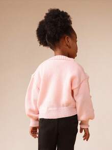 SUMWON Chaqueta de punto corta con botones rosa para niñas, con pompones en forma de corazón y mangas largas - Rosa Pálido - Ver 2