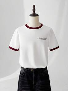 ESTAVOR 男士休闲撞色字母印花短袖 T 恤，夏季 - 白色 - 查看 3