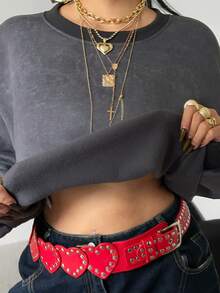 POPSWAY Damen Große Größen Rundhals Dropped Shoulder Langarm Thermofutter Lässiger Loose Pullover, Herbst/Winter