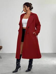 Firerie 优雅设计腰部收紧A字长袖风衣外套，秋冬 - 紅色 - 查看 8