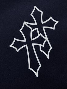 SHEIN Bolty 2pcs/Set Teens Boys' Loose Casual Graphic Hoodie And Sweatpants Set, Boys Sweatsuits Set, Dark Blue Boys Clothes Set - Navy Blue - View 4