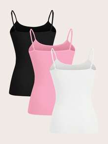 SHEIN EZwear 3件套女士休闲优雅纯色加厚吊带背心，黑色/白色/粉色 - 彩色 - 查看 2