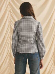 Teen Girl Casual Cute Black & White Plaid Versatile Long Sleeve Shirt, Autumn/Winter - Black and White - View 2