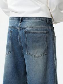 Manfinity Hypemode 寬鬆版型男士直筒牛仔褲 - 中等水洗藍 - 查看 7