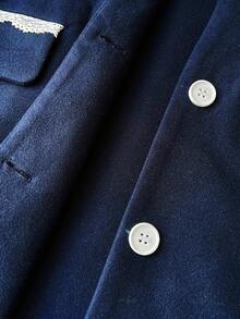 Elenzga Plus Size Women Front Button Long Sleeve Overcoat, Casual For Autumn/Winter - Navy Blue - View 8