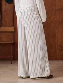 SWAVVY Quần ống rộng kẻ sọc thường ngày thời trang nam - trắng - Xem 7