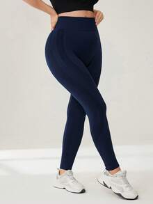 Auralis Athleisure Plus Size Women Seamless Butt-Lifting Sports Pants Blue Yoga Leggings, Blue Sweatpants, Blue Pants For Women, Fall /Winter Joggers For Women, Women's Sportswear For All Seasons - Navy Blue - View 3