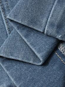 Dazy Plus Calça jeans feminina longa, azul, plus size, com 5 botões, solta, perna reta, lavada, adequada para todas as estações - Lavagem leve - Ver 3