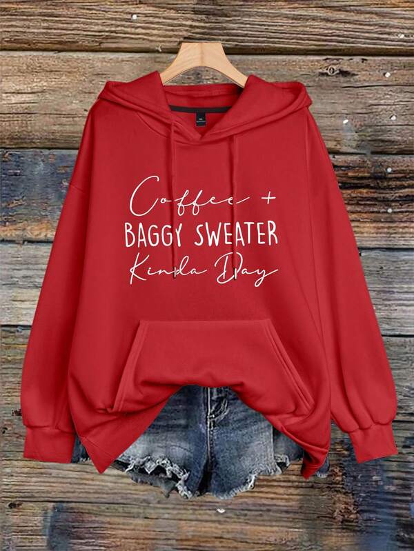 EMERY ROSE Bluza damska z kapturem i nadrukiem w dużych rozmiarach, z nadrukiem i sznurkiem, gorąco sprzedawana