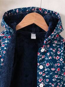 SHEIN Elladie kids 少女花卉印花连帽长袖夹克外套