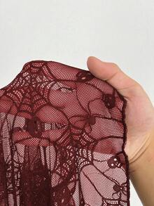 SHEIN Whyspr 加大码万圣节蜘蛛网喇叭袖连帽深色哥特式连衣裙 - 酒紅色 - 查看 3