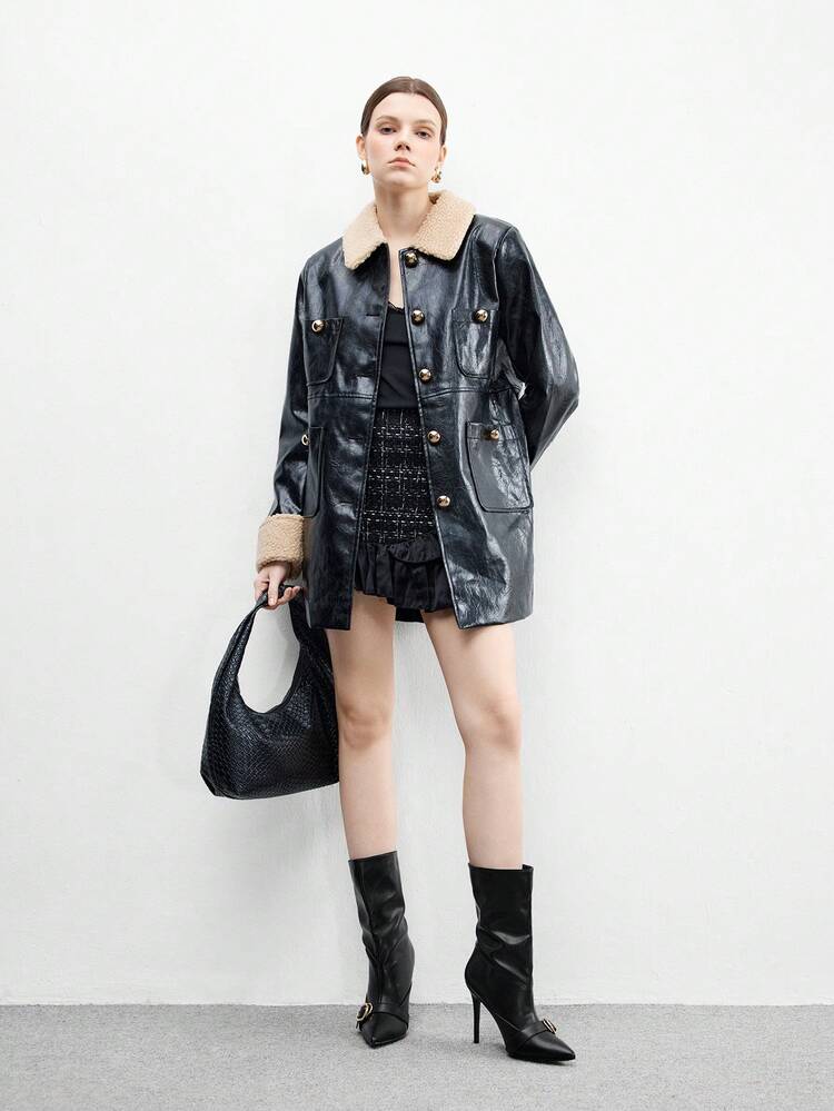 CUCCOO BIZCHIC Fashionable Rhinestone Pointed Toe Stiletto Pleated Over-The-Knee Boots, Suitable For Dates And Parties