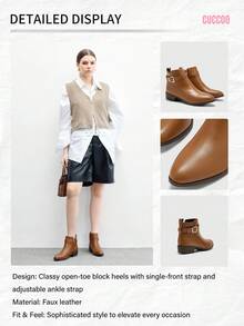 CUCCOO BIZCHIC Giày bốt ngắn đế dày chống trượt mũi tròn kiểu Âu Mỹ cổ điển mới cho nữ, Giày bốt Chelsea màu nâu, Giày bốt cổ ngắn - màu nâu - Xem 12