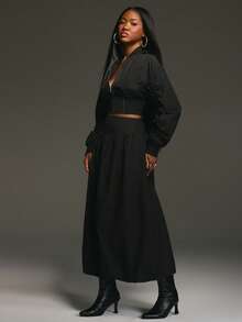 NYA SZN Jacket Long Sleeve Loose Baggy Ruche Bomber Jacket Fitted Cinch Hemline Streetwear Cool Girl Everyday Casual Office Fall Winter Statement Valentines Day Carnival Outfits For Women - Black - View 4