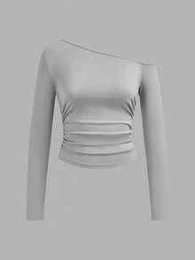 SHEIN EZwear Tricou casual versatil tricolor tricotat pentru femei, asortat, 3 pachete, topuri cu mânecă lungă, topuri scurte, topuri strâmte, topuri cu mânecă lungă pentru femei