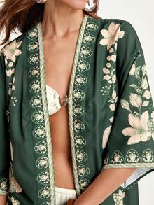 CAJUNI Kimono da donna con stampa floreale, casual e ampio, ideale per vacanze