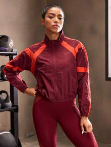 Powerista Women's Contrast Color Raglan Sleeve Casual Thermal Lined Sports Jacket - Purple - View 5