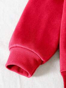 SHEIN Young Girl Casual Comfortable Fashion Minimalist Cute Bow Pattern Thermal Lined Crew Neck Long Sleeve Pullover Sweatshirt - Red - View 3