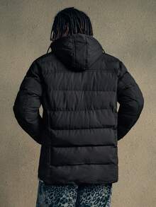 AXEPEAK Men's Letter Graphic Zip-Up Casual Loose Fit Hooded Long Sleeve Coat, Winter - Black - View 2