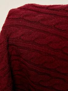Lyxana Women's Turndown Collar Zipper Front Cable Knit Cardigan - Burgundy - View 10