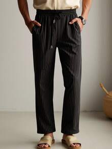 Manfinity NXTstreet Men Woven Pocket Striped Print Drawstring Waist Pants, Fall - Multicolor - View 1