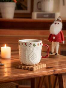 Cirelle 1 个圣诞杯，带有圣诞毛衣浮雕图案，11.8 盎司圣诞马克杯，配有可爱的圣诞树姜饼人糖果，用于咖啡牛奶水拿铁摩卡卡布奇诺完美的圣诞礼物节日餐具、圣诞装饰、圣诞礼物 - 彩色 - 查看 3