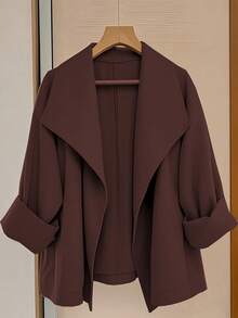 Franclia Women's Casual Short Jacket, Unique Design, Retro Style, Lapel Collar, Unbutton, Lightweight Windbreaker For Commuting & Leisure