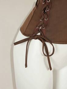 SHEIN ICON 夏季 Y2K V 领外出演唱会女式演唱会黑色哥特性感索环纯色时尚侧交叉带露背背心，夏季 - 棕色 - 查看 3