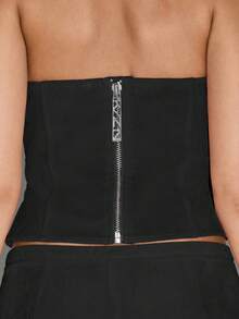 KIZN Lace-Up Halter Top With Corset Details Summer Festival Fashion Crop Top - Black - View 5