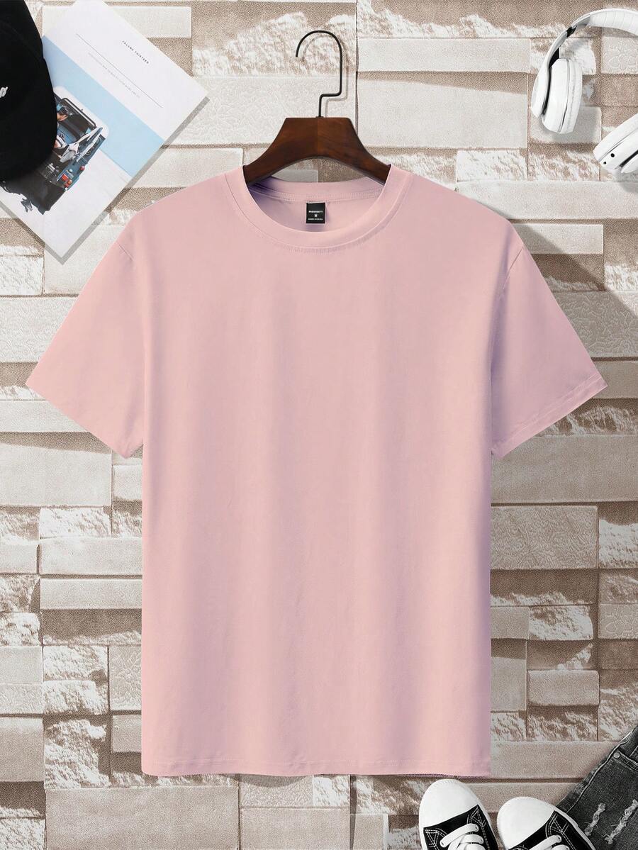 Manfinity Dauomo 男士街头风格圆领短袖基本款休闲T恤 - 淺粉色 - 查看 1