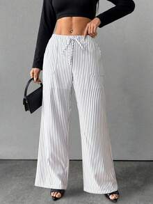 Chiquease Quần sọc đi làm thanh lịch dành cho nữ - trắng - Xem 5
