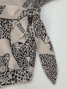 Women's Elegant V-Neck Tie Leopard Print Loose Blouse For Daily Wear - Multicolor - View 4