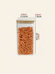 Premium Wooden Lid Square Grain Canister | Airtight Food Storage Container For Cereal, Nuts, Coffee & Candy - transparente - Ver 9