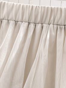 SHEIN Franclia 女士优雅 V 领单排扣长袖西装外套和不对称网眼裙套装 - 杏色 - 查看 4