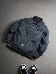 Manfinity EMRG Chaqueta casual de manga larga para hombre con diseño de línea de color contrastante - Gris - Ver 3