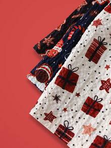 Notgurli 3 件套睡裤套装，糖果格子，圣诞雪人和雪花姜饼，泡泡皱，Y2K 俏皮女孩，女士家居服下装 - 彩色 - 查看 6